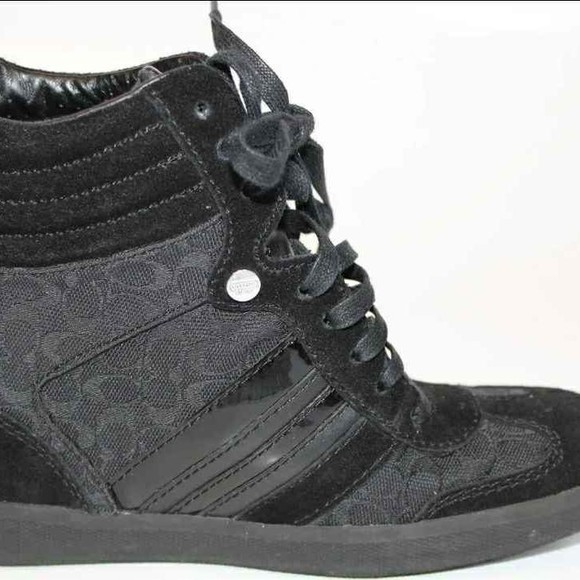 Coach Designer Alara 6.5 M Black Suede Signature Logo Wedge Sneakers - Picture 10 of 10